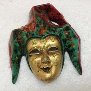 Vintage Small Mardi Gras Like Mask Accent Decor For Side Table Bold Colors Home